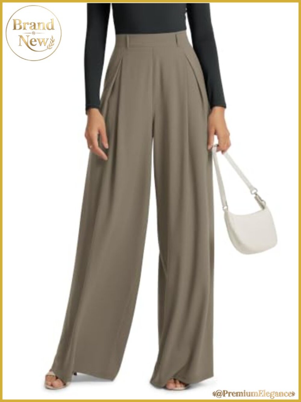 Pleated Wide Leg Pants High Waist Flowy Trousers with Pockets